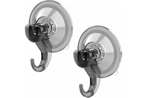 GlobaLink Bathroom Suction Hooks - 2 Pack Reusable Sucker Hooks Heavy Duty 3KG Capacity, Clear Black Shower Hooks for Bathroom, Kitchen, Window Bags, Coats, Caps, Towel