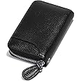 Credit Card Holder Small RFID Blocking Ladies Wallet with Stainless Steel Zipper Excellent Genuine Leather Accordion Wallets Case for Mens and Womens id Compact Slim Blocked Zip Accordian Cards Black