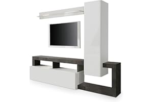 Web Convenienza Parete TV Hamburg Bianco Lucido Attrezzata - Mobile Televisore in Legno con Pensili ad Ante a Ribalta Moderno (1 Pensile, Ossido)