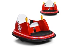 Maxmass 360-Degree Rotation Spin Bumper Car, 6V Battery Powered Kids Waltzer Car with Dual Joystick, Remote Control, Flashing Lights and Music, Electric Ride on Vehicle Toy Car for Boys Girls (Red)