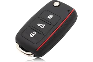 ‎FOAMO FOAMO Autoschlüssel Hülle Kompatibel mit VW Golf 6, SEAT, SKODA Autoschlüssel Silikon-Hülle Schlüssel-Hülle Schutz-Hülle für Autoschlüssel Schwarz Rot