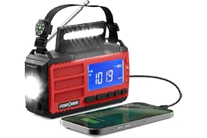 FosPower nödradio för väder (modell D8) NOAA/AM/FM med 10 000 mAh / 37 000 mWh bärbar powerbank, USB-laddning/solcell/vev, SO