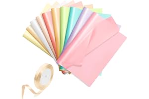 Furuising 50 Fogli Carta Velina Colorata Perlescente 50×35cm, 10 colori Velina per Imballaggio, Carta da Regalo con 1 Rotolo beige Nastro per Artigianato, Decorazione, Regalo di compleanno, Vacanza