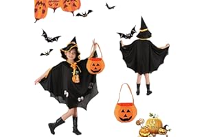 AOMAIGAD Kostium dziecięcy na Halloween, kostium nietoperza dla dzieci, peleryna z dynią, z kapeluszem, dla dzieci, chłopców, dziewczynek, na imprezę Cosplay