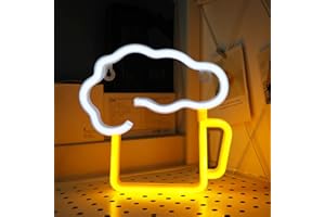 DWOOKE Beer Neon Signs,Neon Light Sign Beer Neon Lights Battery and USB Operated Neon Bar Sign Yellow White LED Signs Decor for Room Wall Neon Sign for Christmas,Wedding,Party,Birthday