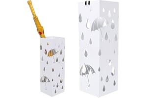 Bakaji Schirmständer Regenschirmständer Metall Weiß Mit Wasserauffangschale Haken Für Regenschirm Quadratische Form 49x15,5x15,5 cm BAK1W