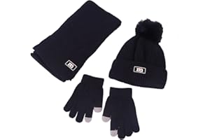 NautySaurs Boys Girls Hat Scarf and Gloves Set Winter Thermal Knit Crochet Bobble Hat Fleece Lined Beanie for Kids Aged 2-8 Years