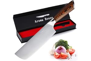 Aroma House Couteau de chef Nakiri 7 pouces,Profi Couteau de cuisine,Couteau tout usage Couteau à Légumes Lame de couteau très tranchante avec manche pour Cuisine,Hôtel