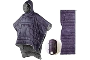 HI SUYI Sleeping Bag Cloak Winter Camping Poncho Wearable hooded Blanket Lazy Quilt Lounge Blanket Warm Jacket for Men Women