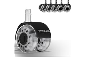 COSYLAND Bürostuhl Rollen 11mm x 22 mm - 5er Set Rollen für Bürostühle - Super Leise und Weiche für Hartböden, Parkett, Teppich, Laminat, Keine Bodenschutzmatte Nötig, Grau Doppelräder