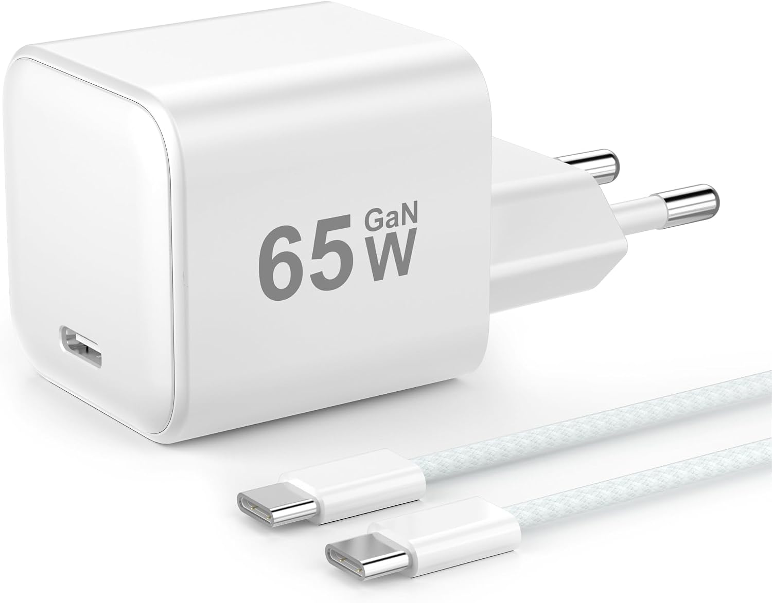 YISH 65W Cargador USB C Carga Rapida：GAN Enchufe Tipo C Cargador PD Cabezal Compatible con iPhone 17 16 15 Samsung S26 S25 S24 MacBook Cargador Movil Carga Rapida USB C Adaptador con 1M Cable Tipo C