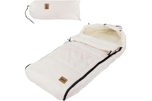 Joyz Chancelière pour Bébé, Polyester, Créme, Sac de Couchage Universelle, Fermeture Éclair, Résistante aux Intempéries, Picots Antidérapants, Couverture Douillette d'Hiver, Poussette oú Siège Auto