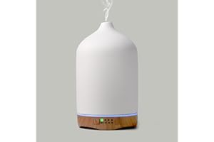 Foyucool Humidificateur Céramique, 250 ml Humidificateur d'air, 7 Couleurs de Lumière et 2 Modes de Pulvérisation, Minuterie 1/3/5H et Arrêt Automatique Sans Eau, pour Chambre, Yoga, Blanc