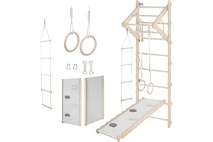 MAMOI® Inomhus rung vägg för småbarn | klätterställning Inomhus gymnastik vägg gjord av naturligt trä (210 cm)