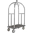 Hotel Luggage Cart, Heavy Duty 350kg Capacity Stainless Steel Baggage Trolley with Hanging Rail and Grey Carpet Base on Large Castor Wheels