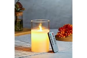 LONKENN Bougies LED, Bougies Sans Flamme Vacillantes, Bougies à Piles avec Verre, Bougies en Cire Réelle avec Télécommande, Fonction de Minuterie, Dimmable pour Décoration Mariage Anniversaire 10cm-Blanc