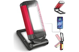 SPORWAY Arbeitsleuchte LED Werkstattlampe Wiederaufladbare Akku Werkstatt Handlampe mit Magnet COB Taschenlampe Magnetisch Arbeitslampe Inspektionsleuchte für Auto KFZ Camping Notfall (Rot)