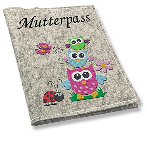 Mutterpass Mutterpasshülle Filz Eulenstapel bestickt Farbwahl schwarz weiß grau rot blau lila pink grün gelb türkis rosa Handarbeit