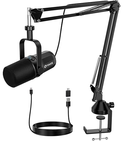 FIFINE USB Gaming Microphone, RGB Dynamic Mic for PC, with