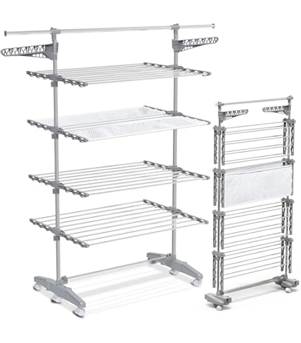 Stendibiancheria A Torre Con Ruote - 3 Livelli, Pieghevole, Portagrucce, Spazio 30m - Foto 8