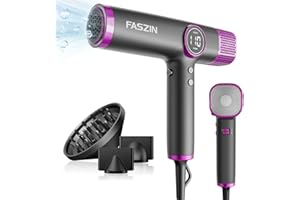Faszin Hair Dryer, Lightweight Hairdryer with 110,000 RPM High Speed Motor for Fast Drying, 200 Million Ionic Hairdryers for Women & Men, Low Noise Hair Dryers, with 3 Magnetic Nozzle (Gray)