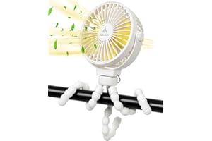 AOLIGEI Octopus Pram Fan, Portable Rechargeable Stroller Fan with Detachable Tripod, 360° Rotatable Versatile Desk Fan, USB Fan with 3 Speed for Office Camping Car Seat Cycling Outdoor(White)