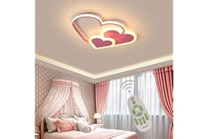 TANE Plafoniera led Dimmerabile con telecomando, Lampada da Soffitto per Bambino Ragazza Cameretta Soggiorno Cucina Bagno, Moderno Amore Cuore Design Lampadario Paralume in Acrilico L52*W35cm (Rosa)