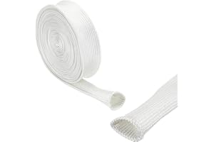 sourcing map Gaine Isolation Tresse 16.4Pied-3mm Haute Température Fibre Verre Manchon Blanc