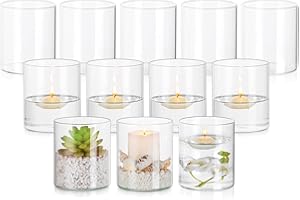 Hewory Vase en Verre Cylindrique: Lot de 12 Vases Cylindriques Vase Transparent Verre Vase Decoratif, Vase Fleur Vase Mariage Vase Verre Cylindrique, Bougeoir Verre Photophore pour Centre de Table