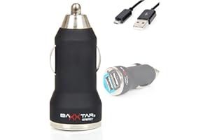 Baxxtar Energy DUAL 12 Volt USB caricatore rapido adattatore per Macchina - con max 3100mA - gomma nera - e USB a MicroUSB Cavo dati ad alte prestazioni (60cm) rendimento energetico di 3500mA