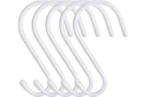 JatilEr 5 Stück S Haken Groß, Weiß Gummiert 15 cm Hacken zum Einhängen, Anti-Rost Metallhaken zum Aufhängen Belastbar bis 20KG S-Form Hängehaken für Kleiderstange Küchenleiste in Schlafzimmer Bad Büro