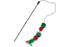 Petface Tinsel Wand Teaser, Christmas Cat Toy with Feathers (Pack of 1)