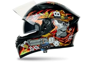 DIRERTYS Full Face Motorcycle Bluetooth Helmet Motorcycle Full Face Helmet, ECE Approved Bluetooth Motorbike Double Sun Visor Helmets, Wear-Resistant and Scratch-Resistant Lenses, for Adult