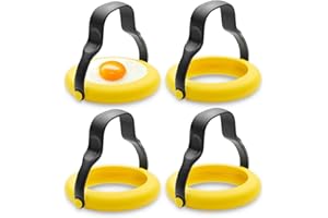 TANGDUDU Silicone Moule Oeuf au Plat, Moule Pancake Antiadhésif, Silicone Anneaux d'Oeufs, Poignée Rotative à 360 Degrés pour Œufs au Plat Parfaits, Idéal pour Cuisson Oeuf au Plat, Pancakes, Omelettes (4pcs)