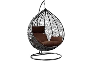 Holywarm Rattan Swing Egg Chair | Garden & Bedroom Indoor/Outdoor Hanging Chair with Cushion in Black & Brown