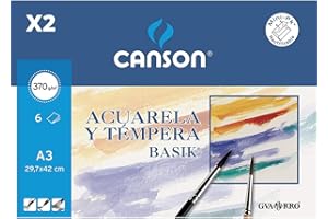 CANSON Pack 2 - Minipack A4, 6 Hojas, Guarro Acuarela Basik 370g
