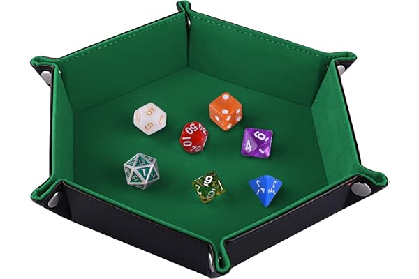 SIQUK Plateau à Dés Double Face, Porte-Matrices en Cuir PU et Cuir Velours Vert foncé pour Hexagone Repliable