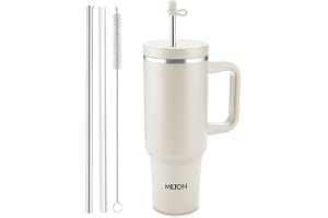 Milton My Tumbler 1200 Thermosteel Double Wall Vacuum Insulated Stainless Steel Tumbler with Handle 1100ml,Leak Proof Travel Mug with Straw,Silicon Cap Cleaning Brush, Hot & Cold Beverage Flask, Ivory