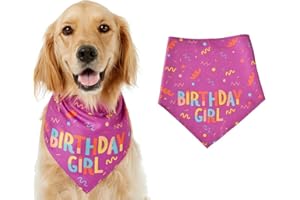 YUNMOXIAO Birthday Girl Bandana Triangle Scarf Dog Pawdy Celebration Printed for Small Medium Dog Birthday Supplies (Pink)