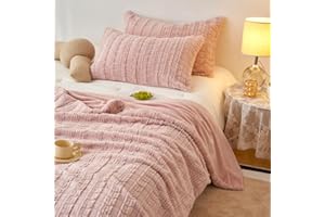 Covebett Plüsch Kuscheldecke Flauschig Decke 150x200cm Fleecedecke Rosa Einfarbig Kariert Weich Dicke Warme Cashmere Touch Kaninchen Kunstfell Tagesdecke Sofadecke Wohndecke für Couch Bett Sofa