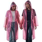Pembe Yağmurluk &ndash; Kap&uuml;şonlu, Uzun Boy, Su Ge&ccedil;irmez D&uuml;ğmeli Yağmurluk