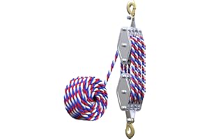 YATOINTO Block and Tackle Pulley System 4400 LBS Breaking Strength, 1100 LBS Work Load Pulley System for Lifting, 7:1 Lifting Power, 65 Feet 3/8" Rope Hoist, Heavy-Duty Pulley Hoist(Colorful)