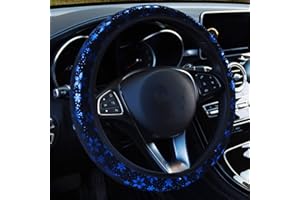 DUORIES Uniwersalny pokrowiec na kierownicę samochodową, 37-38 cm, antypoślizgowy, błyszczący płatek śniegu, błyszczący pokrowiec na kierownicę, akcesoria dekoracyjne dla kobiet i dziewcząt, niebieskie