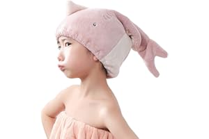 JK Home Kids Microfiber Hair Drying Wrap Towel Cap, Fun Cute Cartoon Shark Super Absorbent Coral Velvet Hair Turban Quick Dry Towels for Wet, Long, Thick Hair