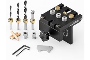 Hyuceng Guida di Posizionamento 6/8/10/15 mm 3 in 1 Kit di Utensili Guida per Trapano Regolatile Dima per Spinatura Legno con 5 Fori Perforazione per Localizzatore per Fori Tascabili per Carpenteria