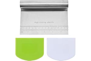 HOUSTA 3 Pièces Corne Patisserie Grattoir à Pâte Coupe-Pâte Plastique Grattoir à Pâte en Plastique et Acier Inoxydable Corne de Boulanger pour Cuisine, Pâtisserie, Crêpes