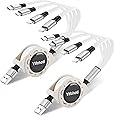 Aywenny 2Pack 4 in 1 Multi USB Retractable Charger Cable,Multiple Charging Cord Adapter with Dual Phone/USB-C/Micro-USB Port Adapter, Fast Charging with Cell Phones Tablets Universal Use (White)