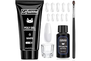 Lofuanna Poly Gel Nail Kit-60ML Bianco Gel Estensione Unghie Kit, All-in-one Nail Gel Kit,Ricostruzione Unghie Gel con Soluzione Slip Nail Art Design per Principianti