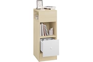 ‎EUGAD EUGAD Stolik nocny wąski z 2 otwartymi półkami, 1 szuflada, wąska mała szafka nocna do sypialni, 25 x 66 x 30 cm, oszczędność miejsca, wykonany z materiału drewnopochodnego, jasny dąb, 0192ZZ