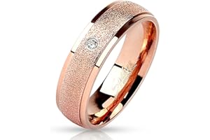 Bungsa Rosegold Ring mit Stein Zirkonia Kristall sandoptik schmal Edelstahl Verlobung für Damen und Herren Größe 49-67 (Ring Fingerring Partnerringe Verlobungsringe Trauringe Damenring Chirurgenstahl
